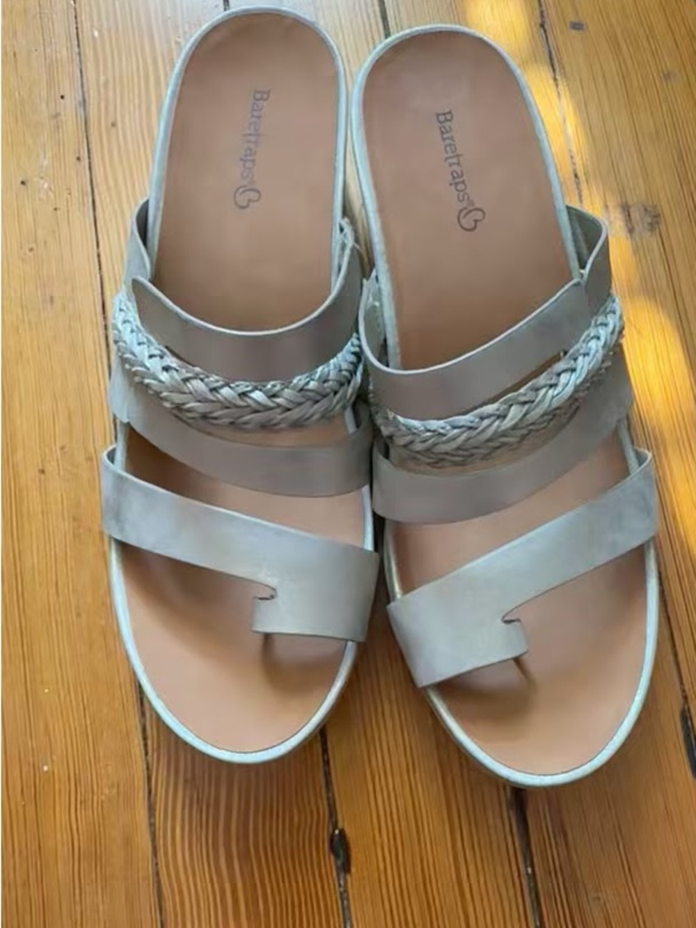 BareTraps Taupe Braided-Strap Slide Mules